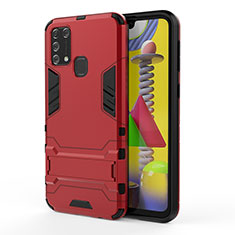 Funda Bumper Silicona y Plastico Mate Carcasa con Soporte KC2 para Samsung Galaxy M21s Rojo