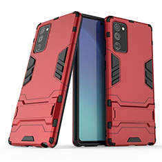 Funda Bumper Silicona y Plastico Mate Carcasa con Soporte KC3 para Samsung Galaxy Note 20 5G Rojo