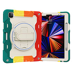 Funda Bumper Silicona y Plastico Mate Carcasa con Soporte L03 para Apple iPad Pro 12.9 (2020) Rojo