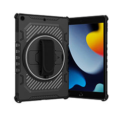 Funda Bumper Silicona y Plastico Mate Carcasa con Soporte L06 para Apple iPad 10.2 (2021) Negro