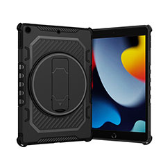 Funda Bumper Silicona y Plastico Mate Carcasa con Soporte L09 para Apple iPad 10.2 (2020) Negro