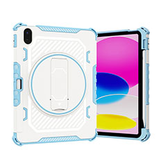 Funda Bumper Silicona y Plastico Mate Carcasa con Soporte L09 para Apple iPad 10.9 (2022) Azul