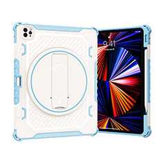 Funda Bumper Silicona y Plastico Mate Carcasa con Soporte L09 para Apple iPad Pro 12.9 (2020) Azul