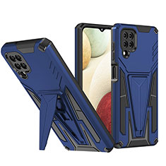 Funda Bumper Silicona y Plastico Mate Carcasa con Soporte MQ1 para Samsung Galaxy A12 Azul