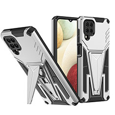 Funda Bumper Silicona y Plastico Mate Carcasa con Soporte MQ1 para Samsung Galaxy A12 Nacho Plata