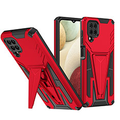 Funda Bumper Silicona y Plastico Mate Carcasa con Soporte MQ1 para Samsung Galaxy A12 Rojo