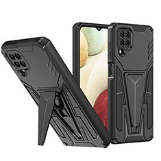 Funda Bumper Silicona y Plastico Mate Carcasa con Soporte MQ1 para Samsung Galaxy F12 Negro