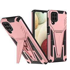 Funda Bumper Silicona y Plastico Mate Carcasa con Soporte MQ1 para Samsung Galaxy F12 Oro Rosa