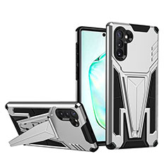 Funda Bumper Silicona y Plastico Mate Carcasa con Soporte MQ1 para Samsung Galaxy Note 10 5G Plata