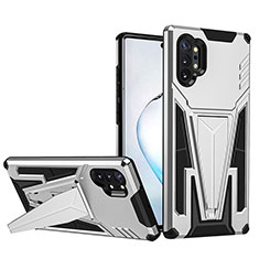 Funda Bumper Silicona y Plastico Mate Carcasa con Soporte MQ1 para Samsung Galaxy Note 10 Plus 5G Plata