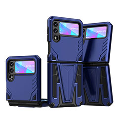 Funda Bumper Silicona y Plastico Mate Carcasa con Soporte MQ1 para Samsung Galaxy Z Flip3 5G Azul