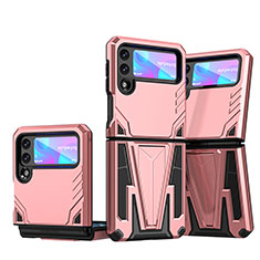 Funda Bumper Silicona y Plastico Mate Carcasa con Soporte MQ1 para Samsung Galaxy Z Flip3 5G Oro Rosa