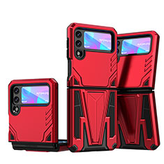 Funda Bumper Silicona y Plastico Mate Carcasa con Soporte MQ1 para Samsung Galaxy Z Flip3 5G Rojo