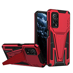 Funda Bumper Silicona y Plastico Mate Carcasa con Soporte MQ1 para Xiaomi Mi 10T 5G Rojo
