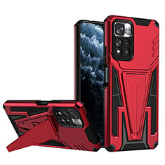Funda Bumper Silicona y Plastico Mate Carcasa con Soporte MQ1 para Xiaomi Poco X4 NFC Rojo