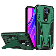 Funda Bumper Silicona y Plastico Mate Carcasa con Soporte MQ1 para Xiaomi Redmi 9 Prime India Verde