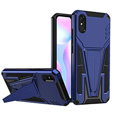 Funda Bumper Silicona y Plastico Mate Carcasa con Soporte MQ1 para Xiaomi Redmi 9AT Azul