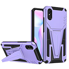 Funda Bumper Silicona y Plastico Mate Carcasa con Soporte MQ1 para Xiaomi Redmi 9AT Morado