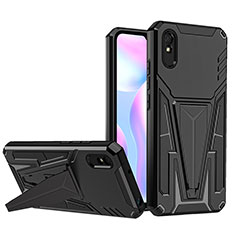 Funda Bumper Silicona y Plastico Mate Carcasa con Soporte MQ1 para Xiaomi Redmi 9AT Negro