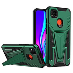 Funda Bumper Silicona y Plastico Mate Carcasa con Soporte MQ1 para Xiaomi Redmi 9C NFC Verde