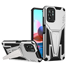 Funda Bumper Silicona y Plastico Mate Carcasa con Soporte MQ1 para Xiaomi Redmi Note 10 4G Plata