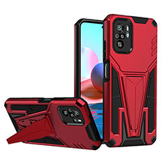 Funda Bumper Silicona y Plastico Mate Carcasa con Soporte MQ1 para Xiaomi Redmi Note 10 4G Rojo