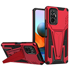 Funda Bumper Silicona y Plastico Mate Carcasa con Soporte MQ1 para Xiaomi Redmi Note 10 Pro Max Rojo