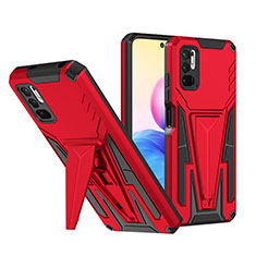 Funda Bumper Silicona y Plastico Mate Carcasa con Soporte MQ1 para Xiaomi Redmi Note 10T 5G Rojo