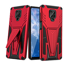 Funda Bumper Silicona y Plastico Mate Carcasa con Soporte MQ1 para Xiaomi Redmi Note 9 Pro Rojo