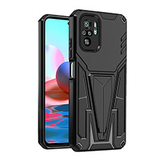 Funda Bumper Silicona y Plastico Mate Carcasa con Soporte MQ2 para Xiaomi Redmi Note 10 4G Negro