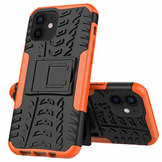 Funda Bumper Silicona y Plastico Mate Carcasa con Soporte para Apple iPhone 12 Mini Naranja