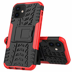 Funda Bumper Silicona y Plastico Mate Carcasa con Soporte para Apple iPhone 12 Mini Rojo