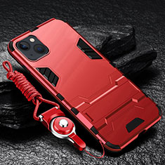 Funda Bumper Silicona y Plastico Mate Carcasa con Soporte para Apple iPhone 15 Plus Rojo