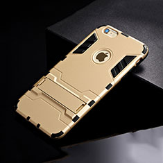 Funda Bumper Silicona y Plastico Mate Carcasa con Soporte para Apple iPhone 6 Plus Oro