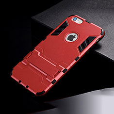 Funda Bumper Silicona y Plastico Mate Carcasa con Soporte para Apple iPhone 6 Plus Rojo