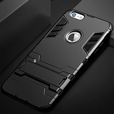 Funda Bumper Silicona y Plastico Mate Carcasa con Soporte para Apple iPhone 6S Negro