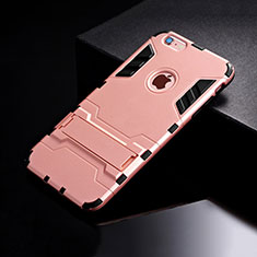 Funda Bumper Silicona y Plastico Mate Carcasa con Soporte para Apple iPhone 6S Plus Oro Rosa