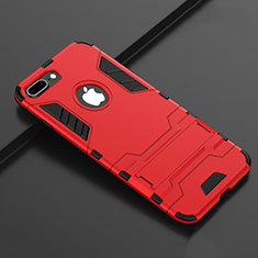 Funda Bumper Silicona y Plastico Mate Carcasa con Soporte para Apple iPhone 7 Plus Rojo