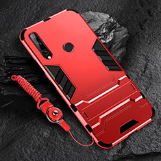 Funda Bumper Silicona y Plastico Mate Carcasa con Soporte para Huawei Enjoy 10 Plus Rojo