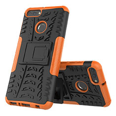 Funda Bumper Silicona y Plastico Mate Carcasa con Soporte para Huawei Enjoy 8 Plus Naranja