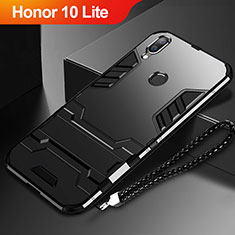 Funda Bumper Silicona y Plastico Mate Carcasa con Soporte para Huawei Honor 10 Lite Negro