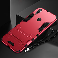 Funda Bumper Silicona y Plastico Mate Carcasa con Soporte para Huawei Honor 10 Lite Rojo