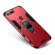 Funda Bumper Silicona y Plastico Mate Carcasa con Soporte para Huawei Honor View 20 Rojo