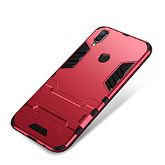 Funda Bumper Silicona y Plastico Mate Carcasa con Soporte para Huawei P Smart+ Plus Rojo