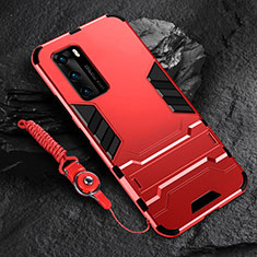 Funda Bumper Silicona y Plastico Mate Carcasa con Soporte para Huawei P40 Rojo