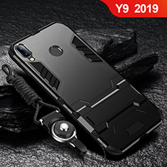 Funda Bumper Silicona y Plastico Mate Carcasa con Soporte para Huawei Y9 (2019) Negro
