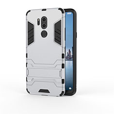 Funda Bumper Silicona y Plastico Mate Carcasa con Soporte para LG G7 Plata