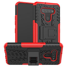 Funda Bumper Silicona y Plastico Mate Carcasa con Soporte para LG K51 Rojo
