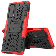 Funda Bumper Silicona y Plastico Mate Carcasa con Soporte para Motorola Moto Edge 20 5G Rojo