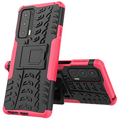 Funda Bumper Silicona y Plastico Mate Carcasa con Soporte para Motorola Moto Edge 20 5G Rosa Roja
